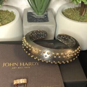 John Hardy Brushed Dot Cuff Bracelet 925 Silver 18K Gold